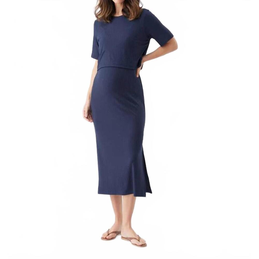 NEW RIPE ivy rib nursing dress in navy